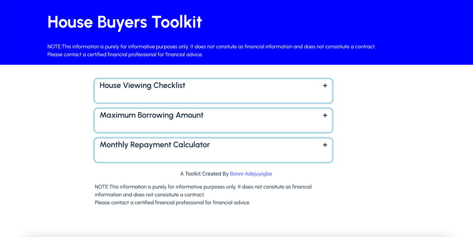 A new project - House Buyers Toolkit